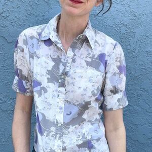 70s Floral Hippie Blouse in Womens Medium Mod Purple Cottagecore